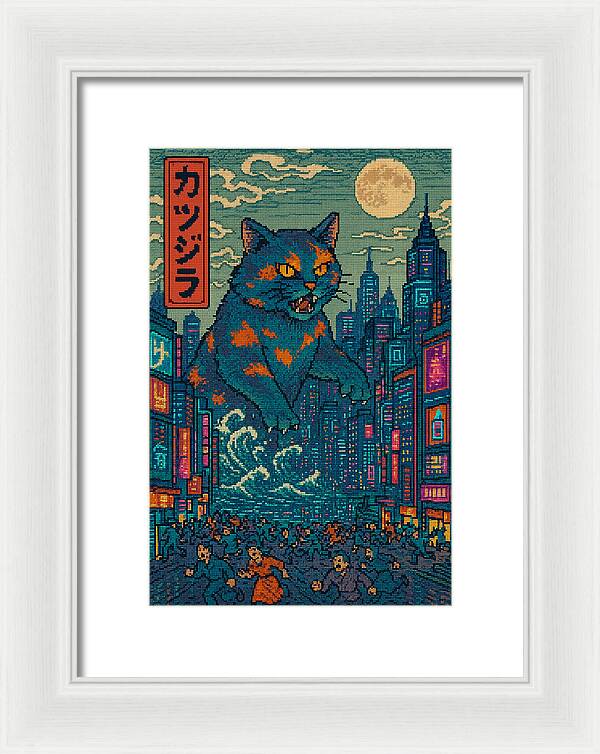 Catzilla a Purr-fectly Hilarious Monster - Framed Print
