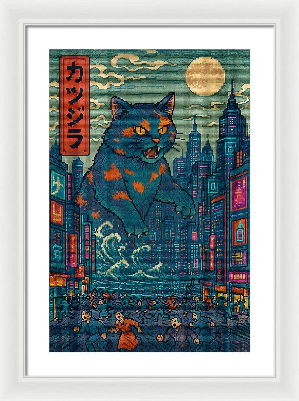 Catzilla a Purr-fectly Hilarious Monster - Framed Print