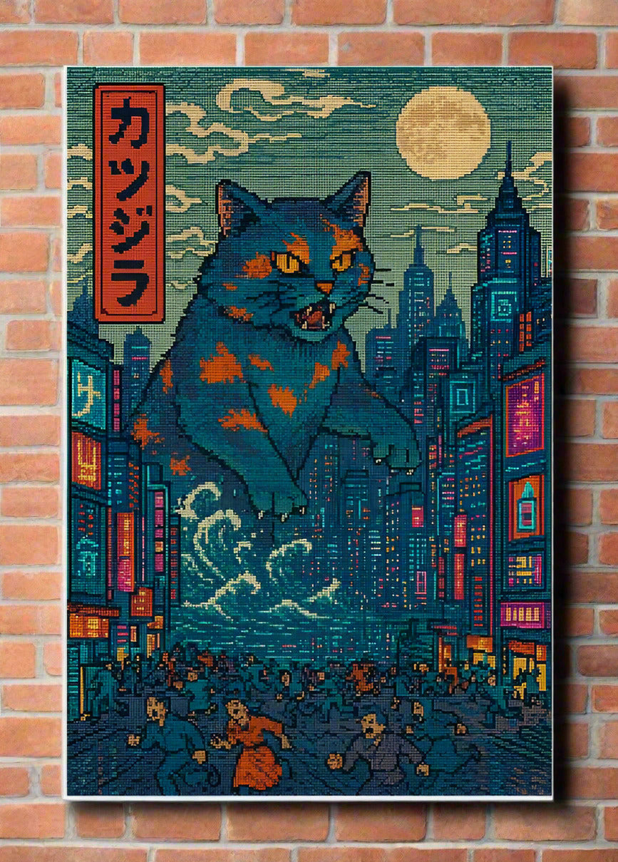 Catzilla a Purr-fectly Hilarious Monster - Framed Print