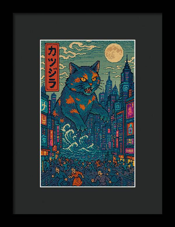 Catzilla a Purr-fectly Hilarious Monster - Framed Print