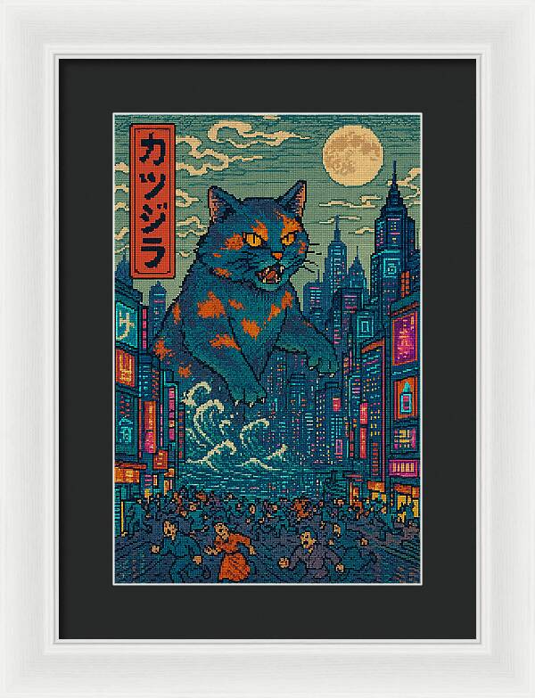 Catzilla a Purr-fectly Hilarious Monster - Framed Print