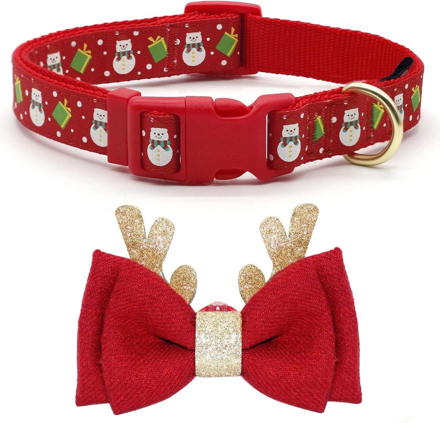 Christmas Dog Collar Adjustable Xmas Dog Collar with Christmas Antler Bow Tie Accessories Snowman Dog Collar for Medium Dogs 1Christmas-Snowman / M - Neck: 14-20 Inch