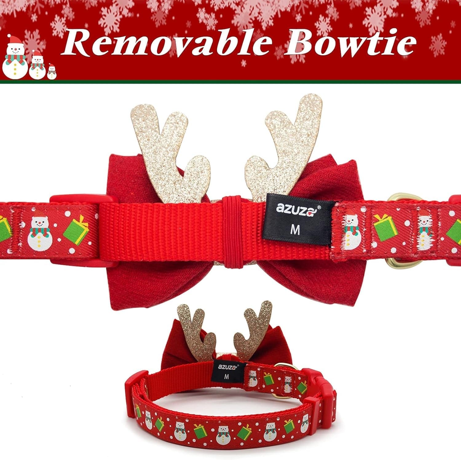 Christmas Dog Collar Adjustable Xmas Dog Collar with Christmas Antler Bow Tie Accessories Snowman Dog Collar for Medium Dogs 1Christmas-Snowman / M - Neck: 14-20 Inch