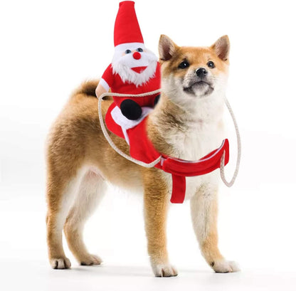 Clearance Christmas Dog Costume Funny Dog Christmas Santa Claus Costume Riding on Dog Pet Cat Christmas Holiday Outfit Pet Christmas Clothes Dressing up for Halloween Christmas Party(Large) Large