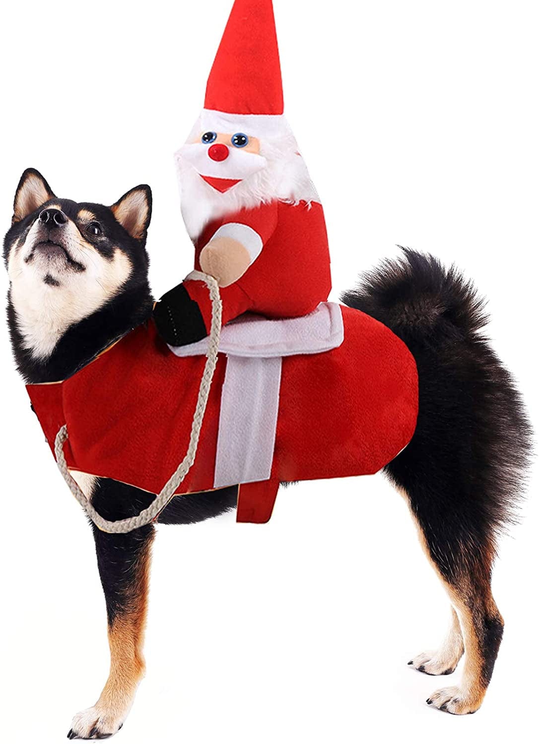 Clearance Christmas Dog Costume Funny Dog Christmas Santa Claus Costume Riding on Dog Pet Cat Christmas Holiday Outfit Pet Christmas Clothes Dressing up for Halloween Christmas Party(Large) Large