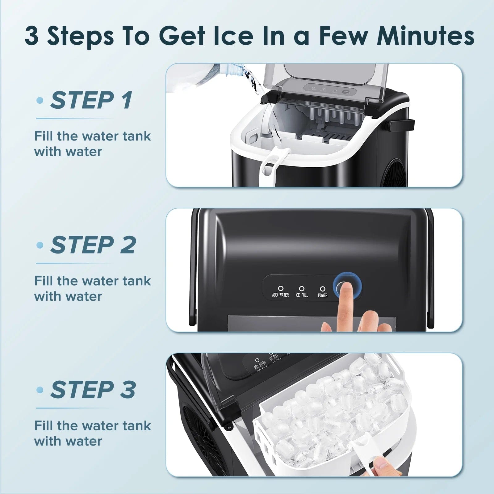 Countertop Ice Maker, Portable Ice Machine with Handle, 26Lbs/24H, 9Pcs/6Mins, One-Click Operation Ice Makers, with Ice Scoop and Basket, for Kitchen/Bar/Party - (Black) Black