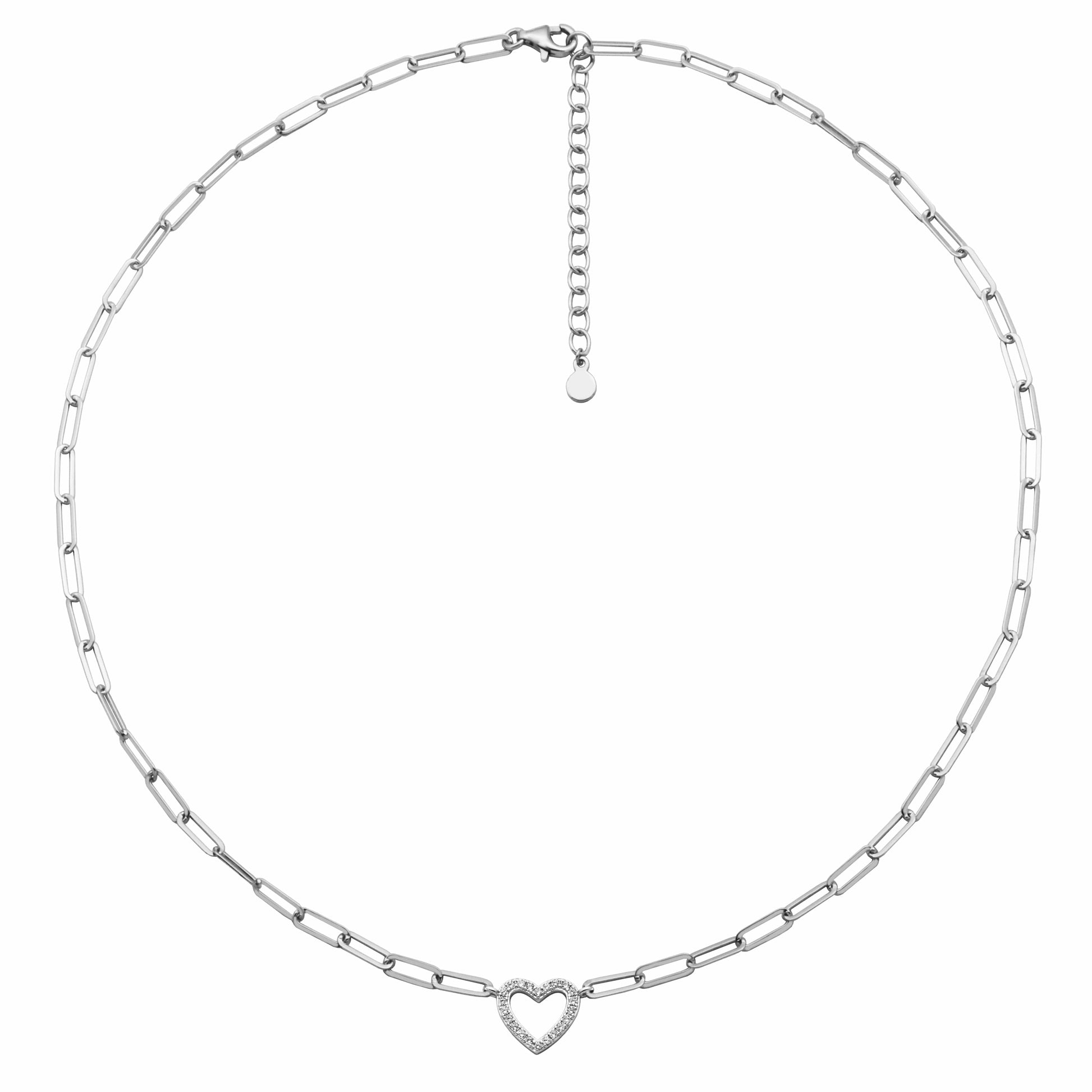 Cubic Zirconia Heart Paperclip 18” Necklace in Sterling Silver, Adult Female White/Silver