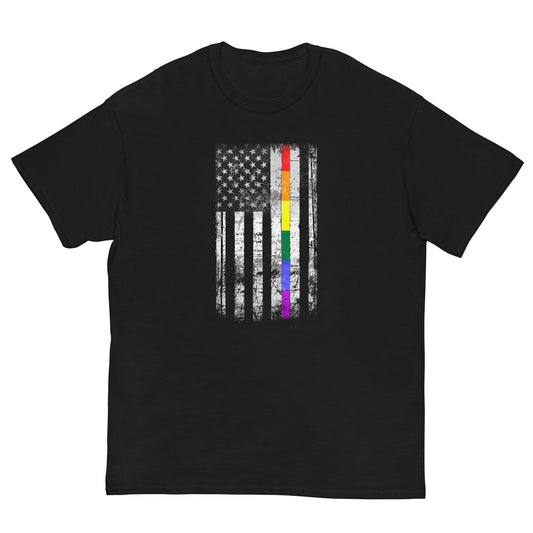 Distressed Rainbow American Flag T-shirt Black / S