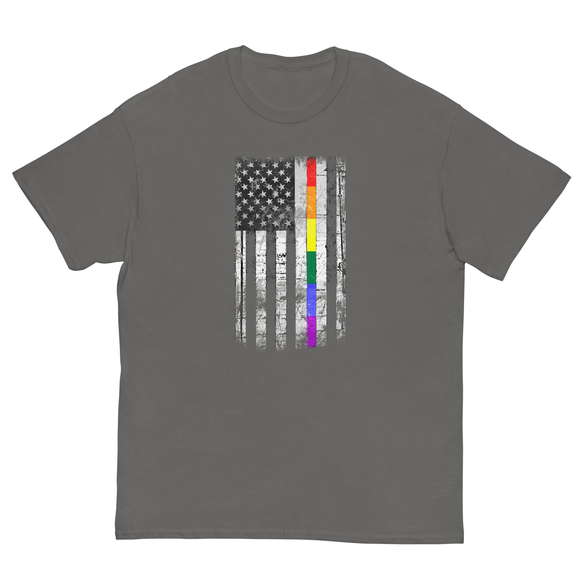 Distressed Rainbow American Flag T-shirt Charcoal / S