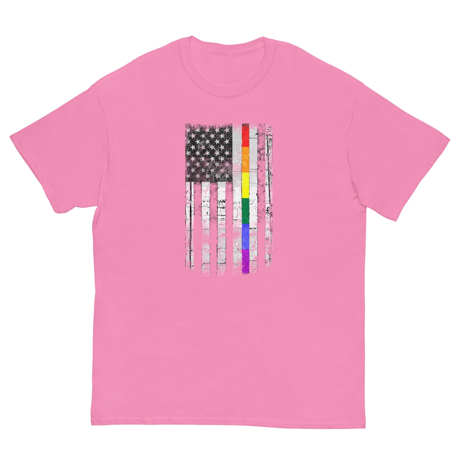 Distressed Rainbow American Flag T-shirt Azalea / S