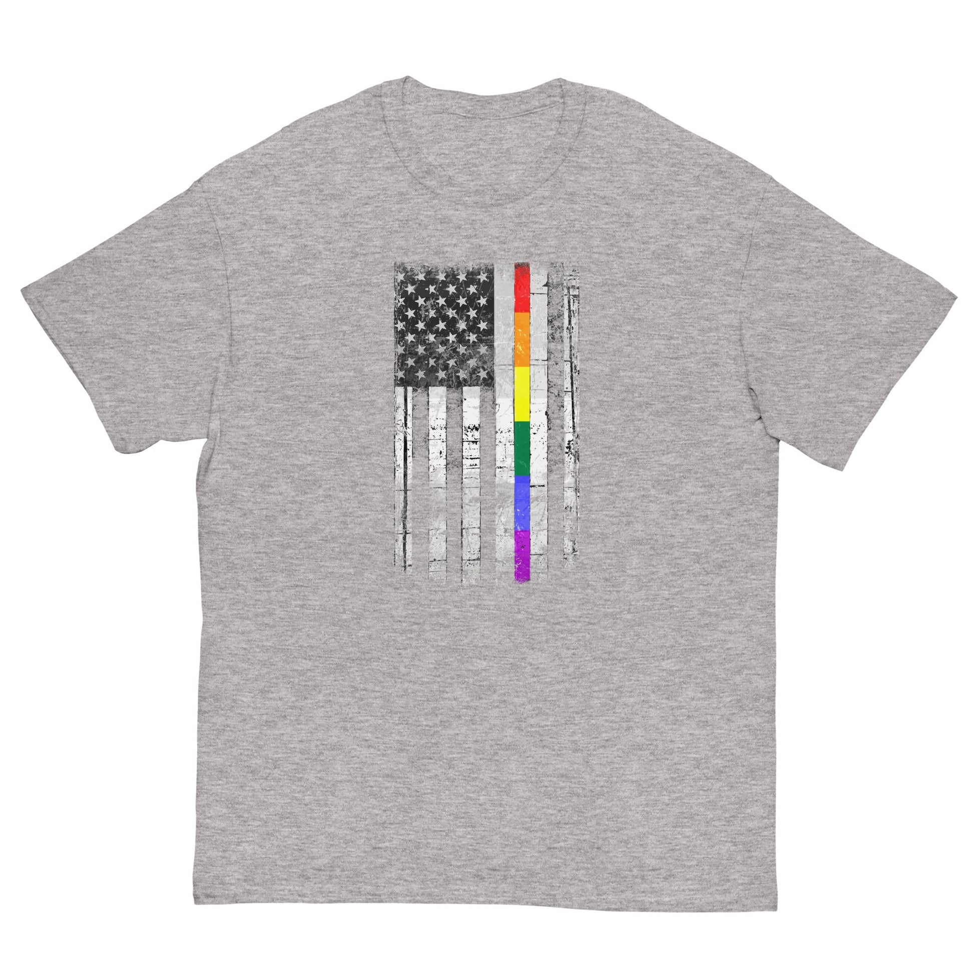 Distressed Rainbow American Flag T-shirt Sport Grey / S