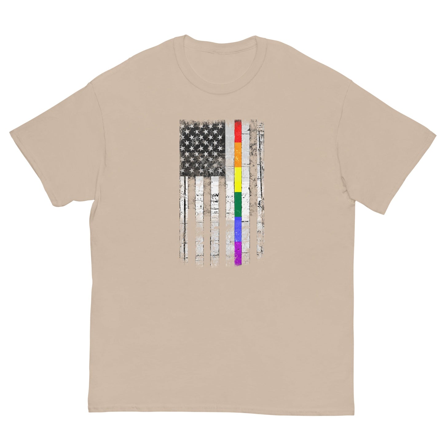 Distressed Rainbow American Flag T-shirt Sand / S