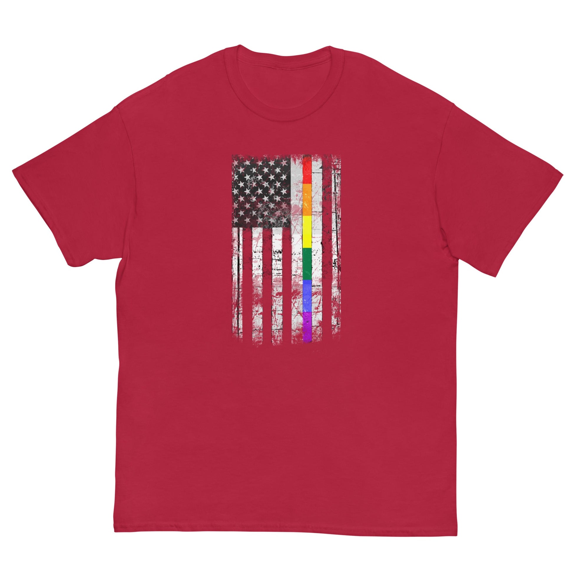 Distressed Rainbow American Flag T-shirt Cardinal / S