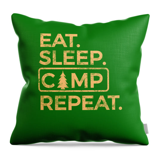 Eat Sleep Camp Repeat - Throw Pillow