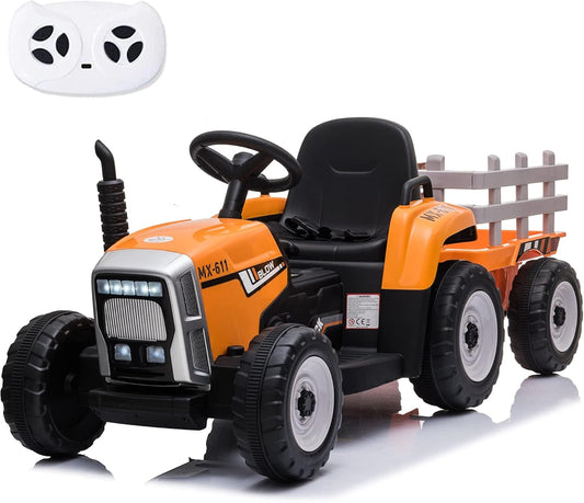 Electric Car with Trailer with Remote Control 12V 7Ah Battery Powered Ride on Toys Car for Kids Boys Girl, Music Play, Orange Orange / L-12V