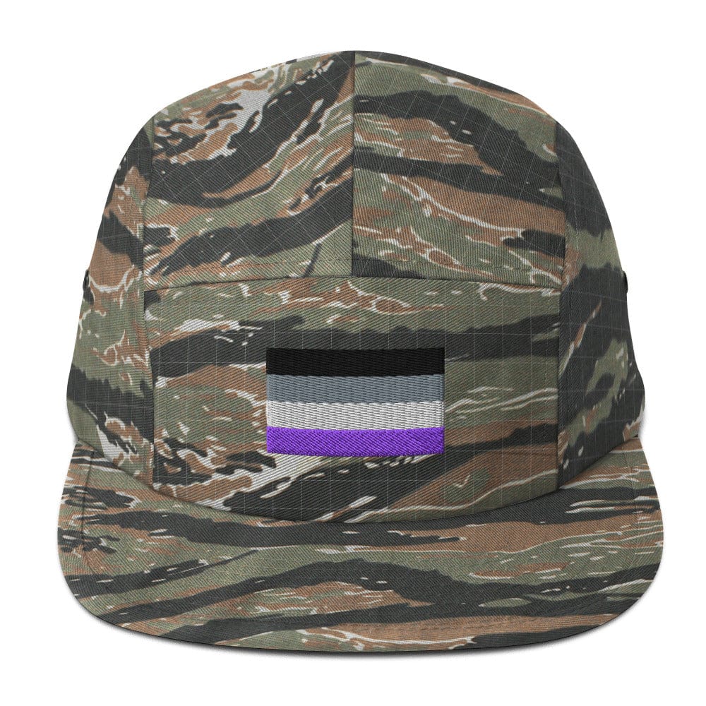 Embroidered Asexual Flag Five Panel Cap Green Tiger Camo