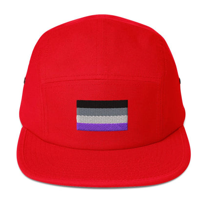 Embroidered Asexual Flag Five Panel Cap Red