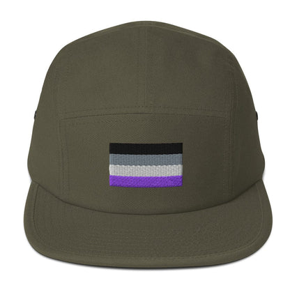 Embroidered Asexual Flag Five Panel Cap Olive