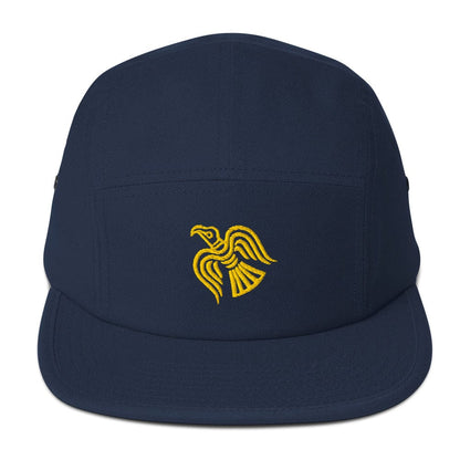 Embroidered Viking Raven Five Panel Cap Navy