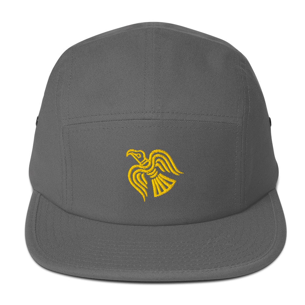 Embroidered Viking Raven Five Panel Cap Grey