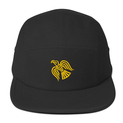 Embroidered Viking Raven Five Panel Cap Black