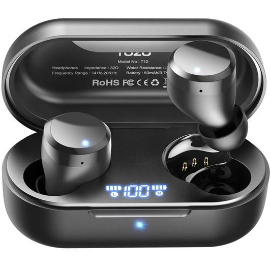 T12 Wireless Earbuds,Bluetooth 5.3 Version,Orig X Acoustic,Ipx8 Waterproof - Black