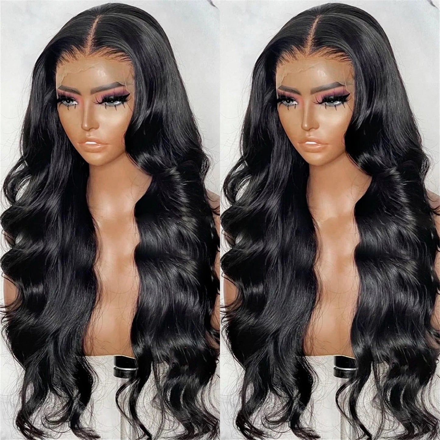 Front Wigs Human Hair 26 Inch Front Wigs Pre Plucked with Baby Hair 180% Density Glueless Human Hair Wigs for Black Women Transparent Lace Frontal Wigs Natural Black, Black Black