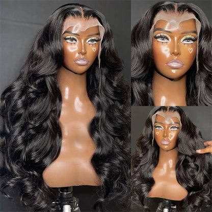 Front Wigs Human Hair 26 Inch Front Wigs Pre Plucked with Baby Hair 180% Density Glueless Human Hair Wigs for Black Women Transparent Lace Frontal Wigs Natural Black, Black Black