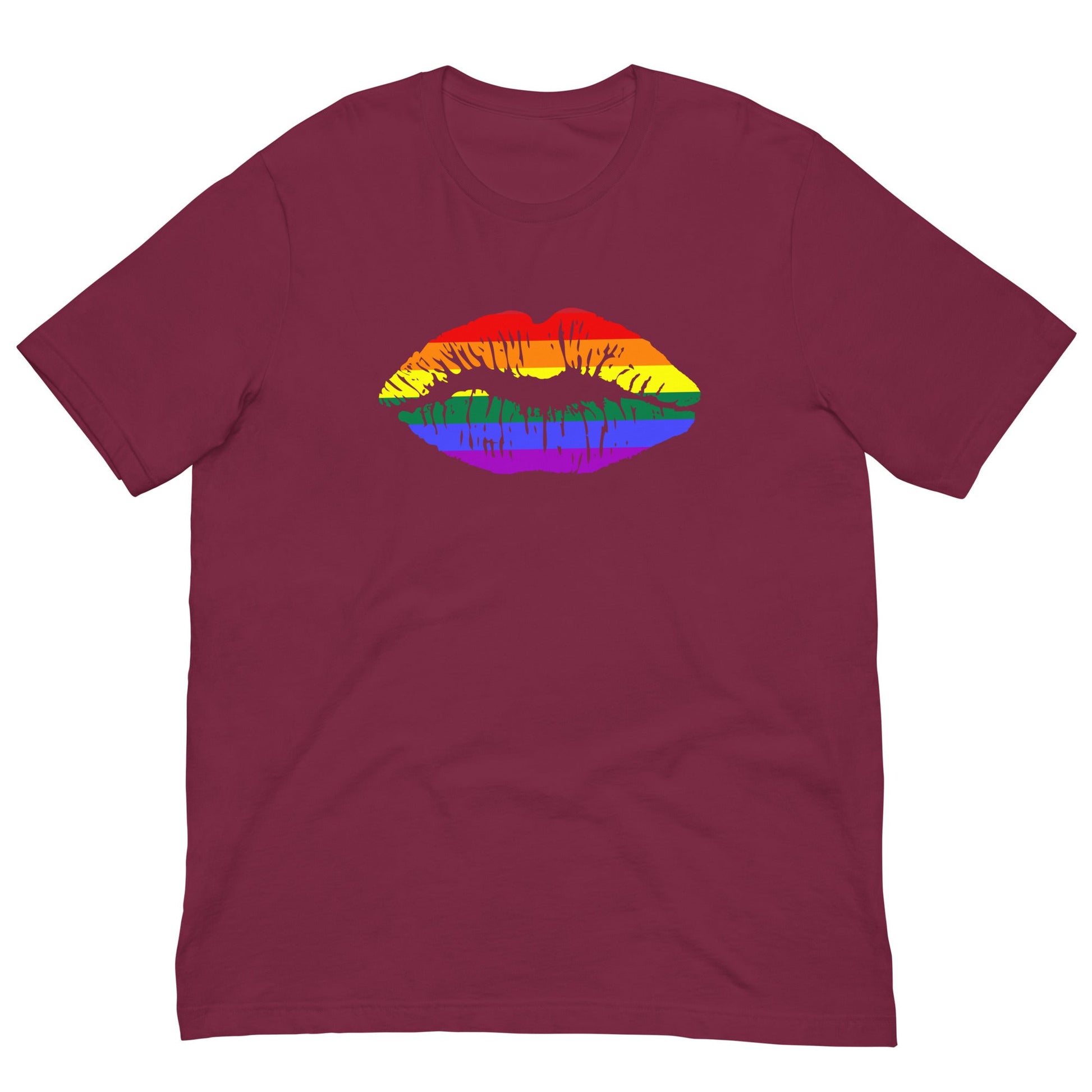 Gay Pride Rainbow Flag Lips T-shirt Maroon / XS