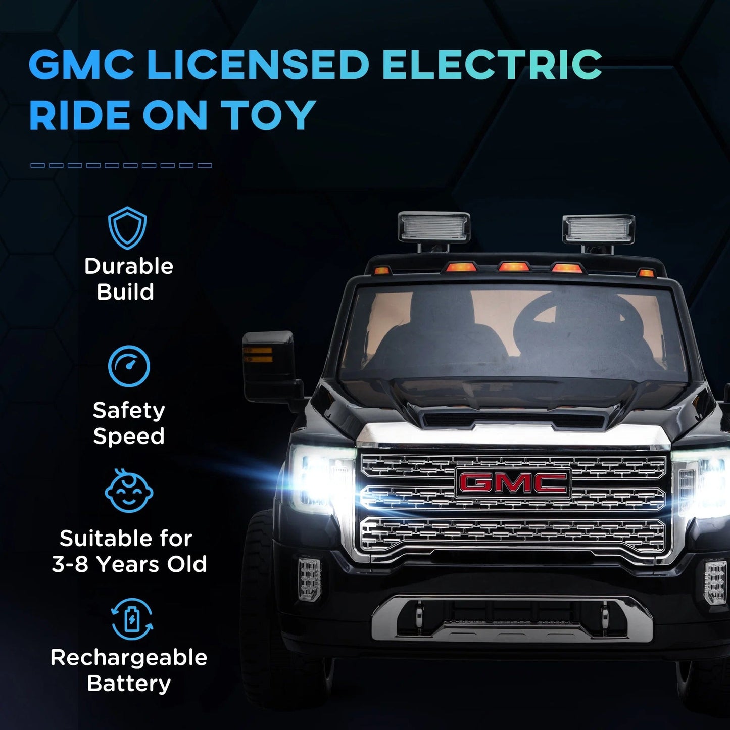 GMC Sierra HD Licensed 12V  Electric Car, Battery Powered Electric Car for Kids W/ Remote Control, Headlights & Four Wheel Suspension, Black Black