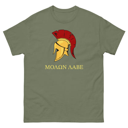 Gold Spartan Helmet T-shirt Military Green / S