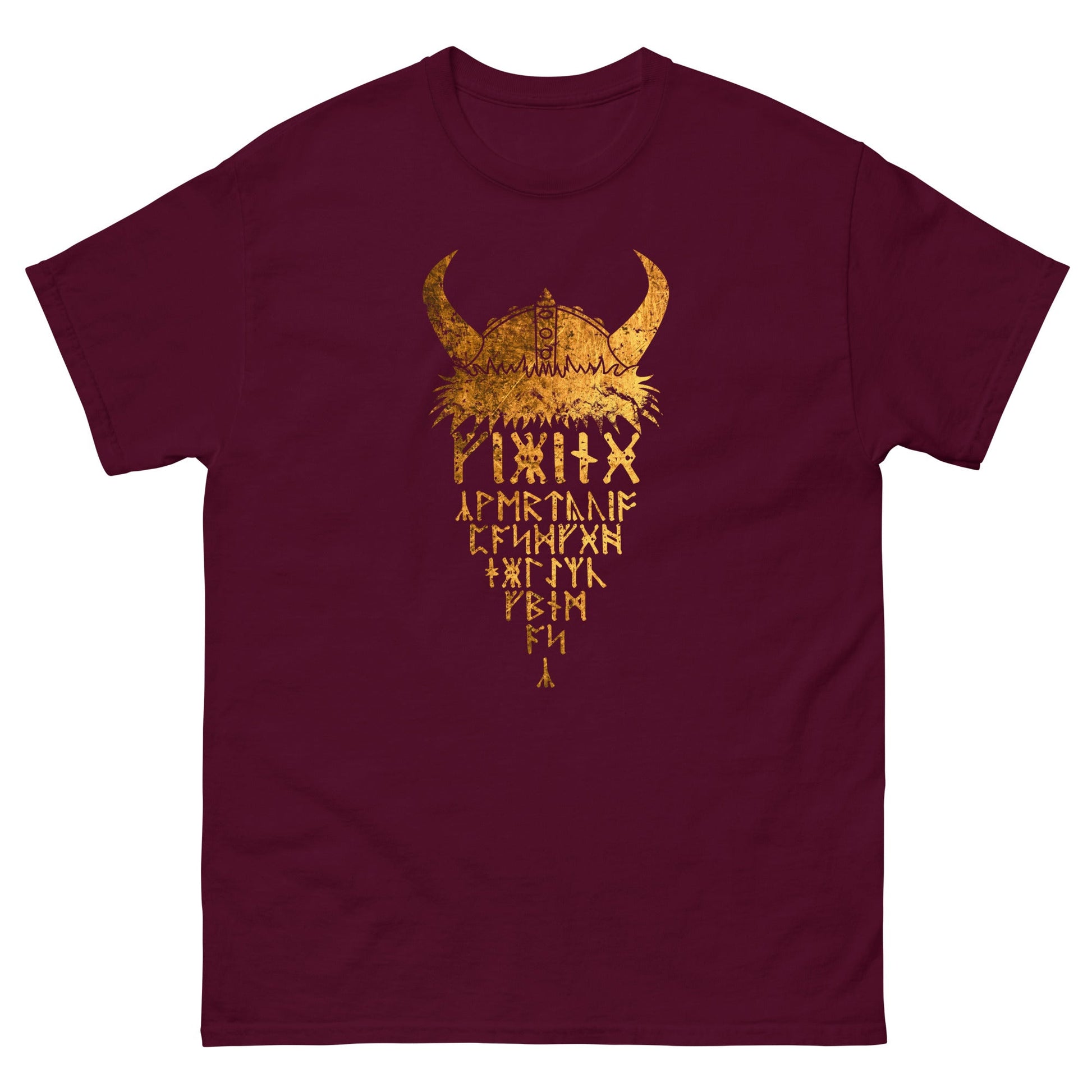 Scar Design T shirt Maroon / S Gold Viking Helmet T-shirt