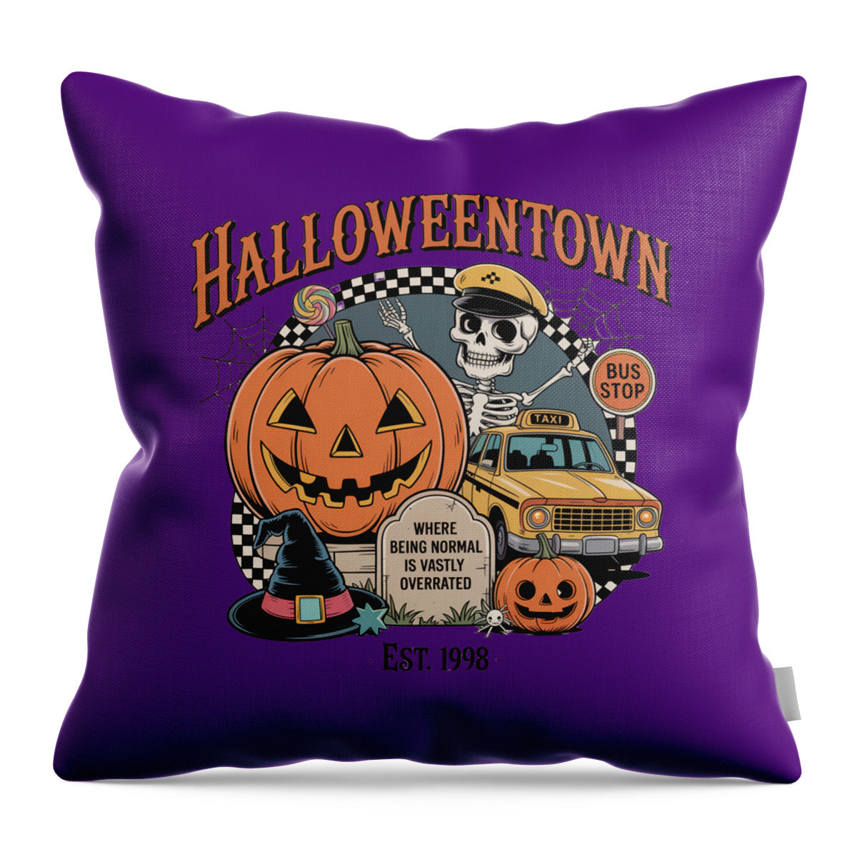 Halloween Town Taxi Stop - Throw Pillow