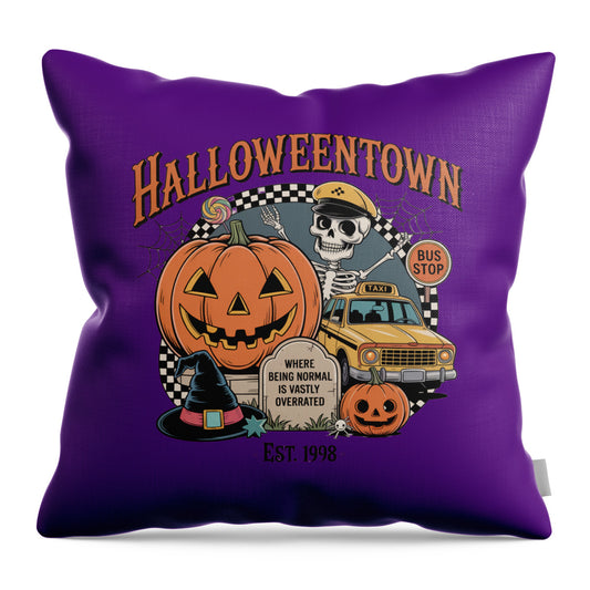Halloween Town Taxi Stop - Throw Pillow