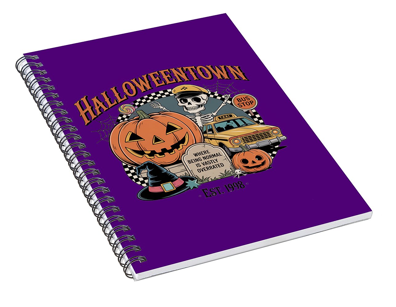 Halloween Town Taxi Stop - Spiral Notebook