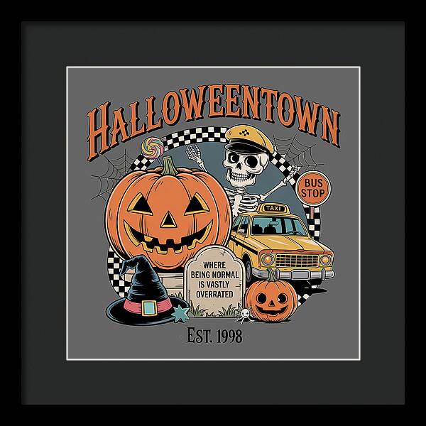 Halloween Town Taxi Stop - Framed Print