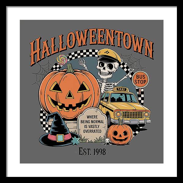 Halloween Town Taxi Stop - Framed Print