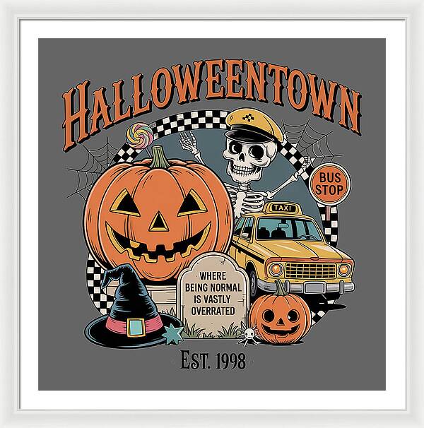 Halloween Town Taxi Stop - Framed Print