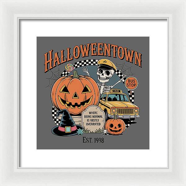 Halloween Town Taxi Stop - Framed Print