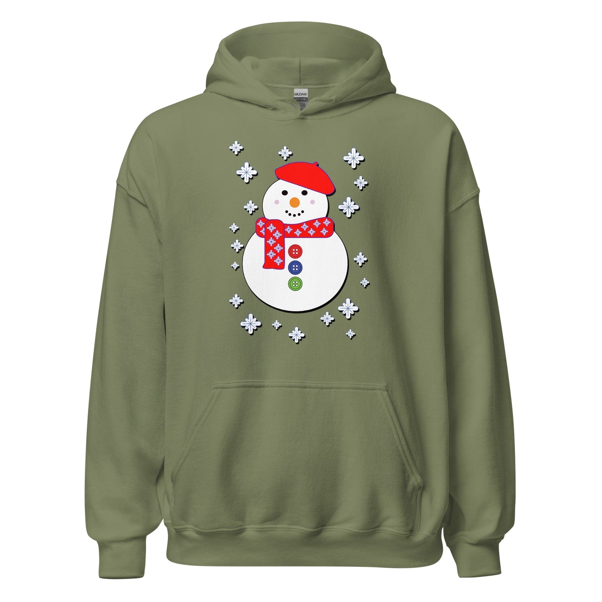 Happy Snowman Hoodie Military Green / S