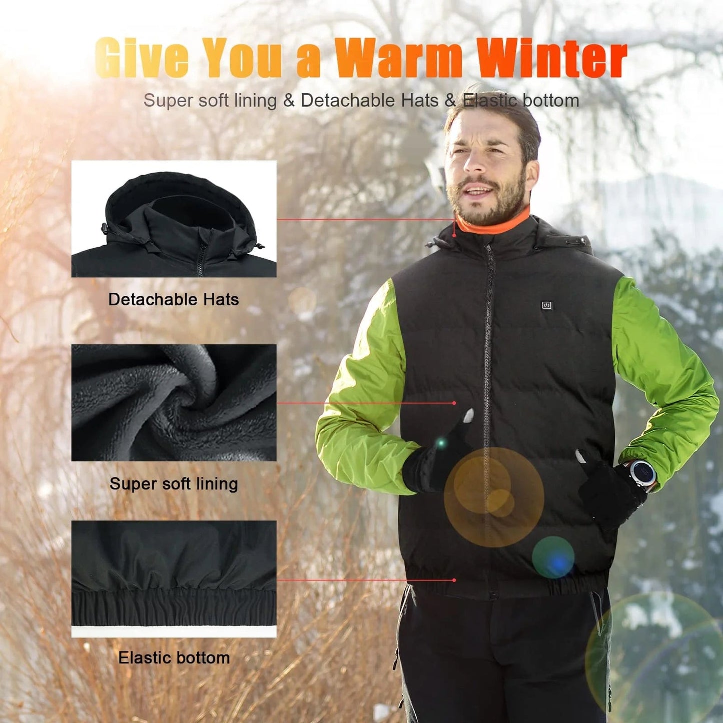 Heated Vest for Mens and Womens with 10000Mah Battery Pack, Detachable Heated Hood Heating Clothing, 3 Temperature Levels Electrically Heated Jacket, Szie XL Xl