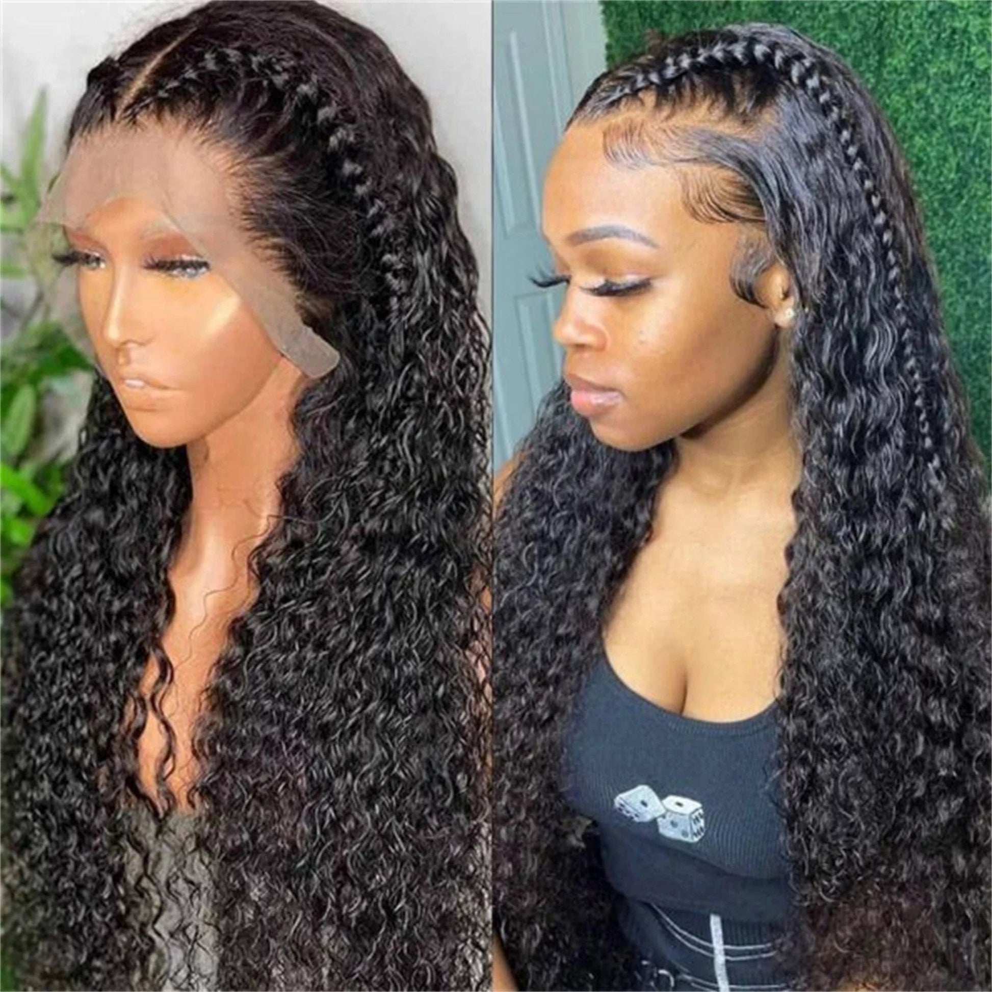 Human Hair Wigs 13×4 Water Wave HD Front Lace Wigs Brazilian Human Hair Wigs 180% Density for Black Women Natural Color 18 Inch 18"