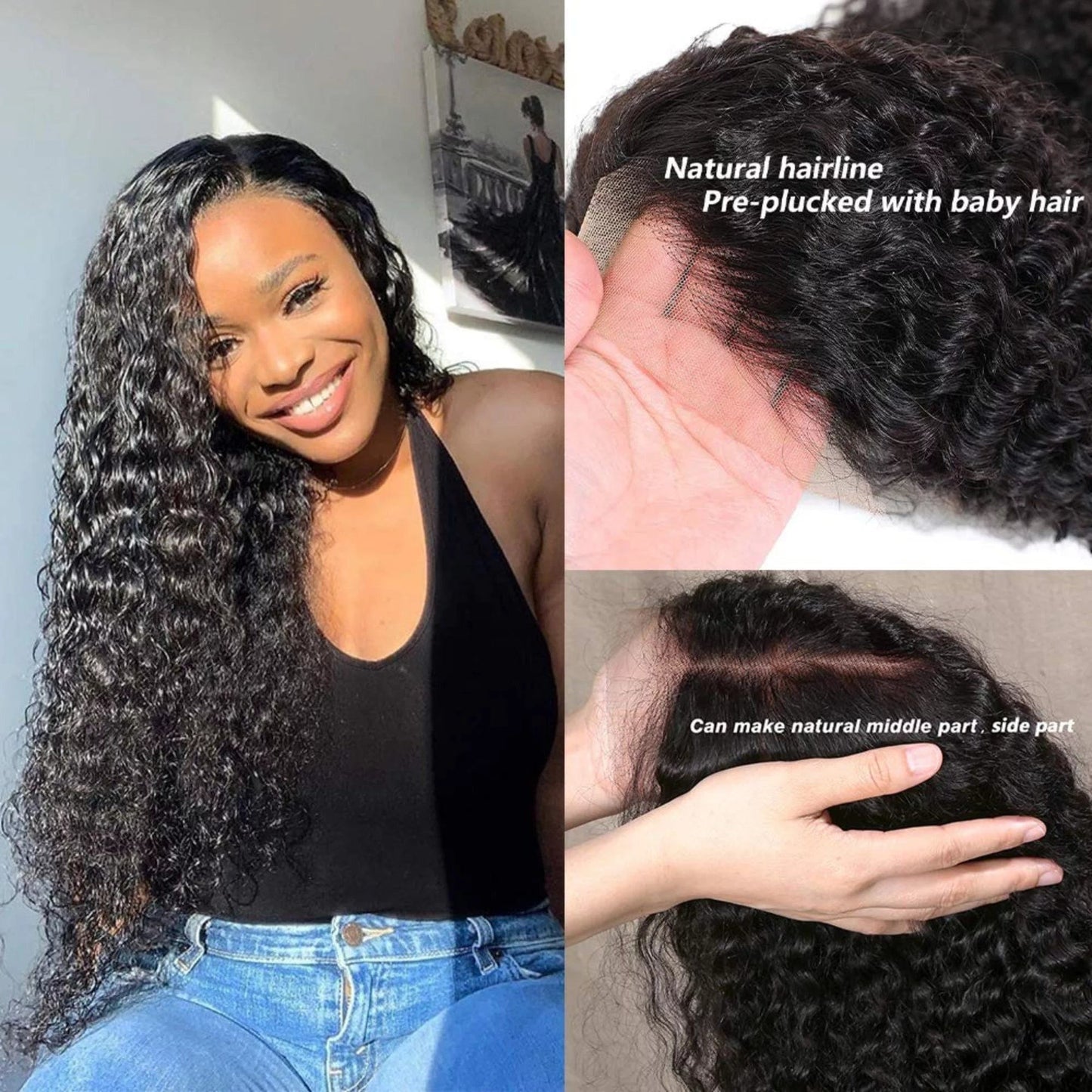 Human Hair Wigs 13×4 Water Wave HD Front Lace Wigs Brazilian Human Hair Wigs 180% Density for Black Women Natural Color 18 Inch 18"