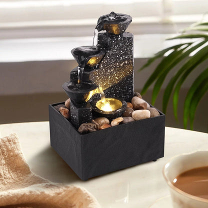 Indoor Tabletop 4-Tier Waterfall Fountain 4.33X3.54X6.69Inch