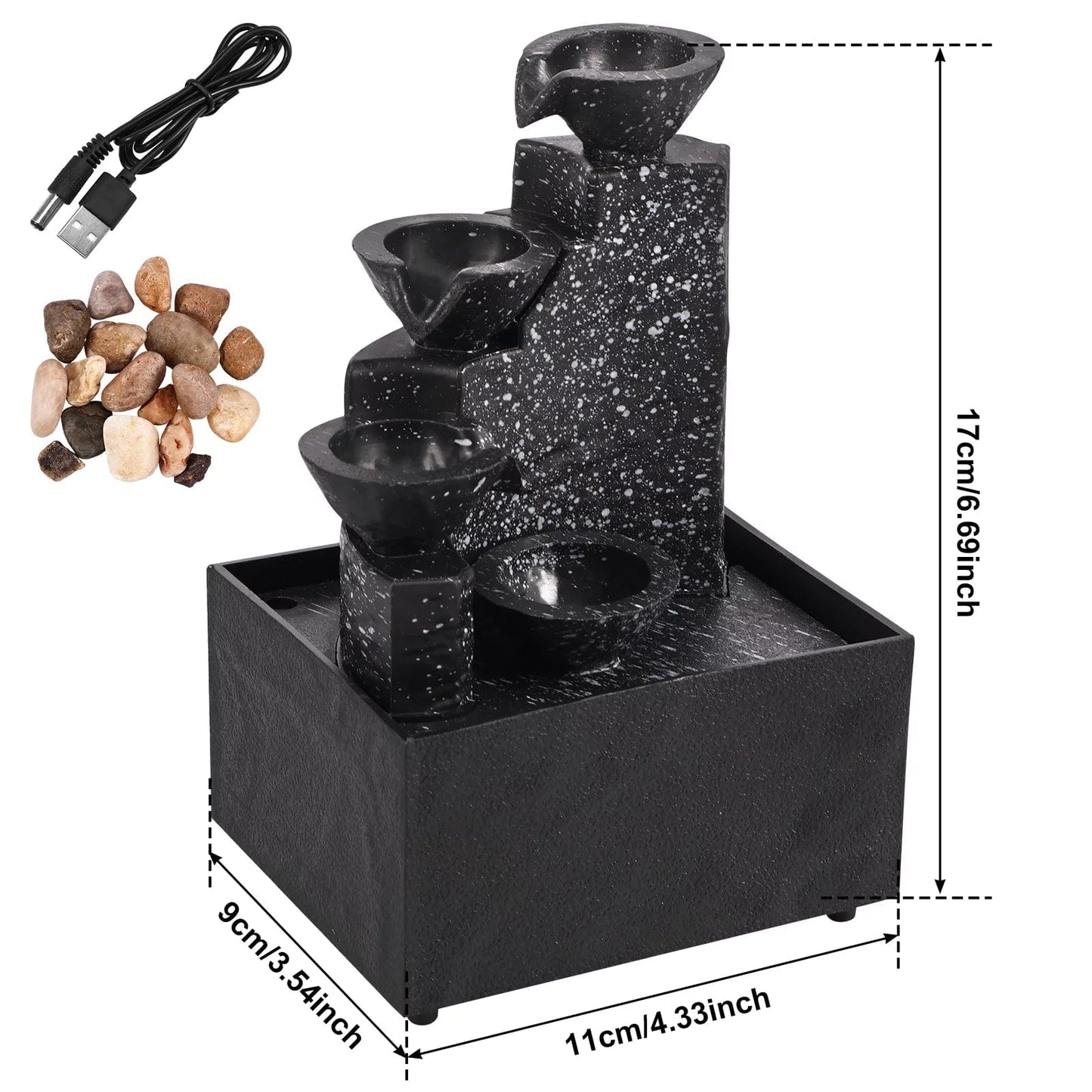 Indoor Tabletop 4-Tier Waterfall Fountain 4.33X3.54X6.69Inch