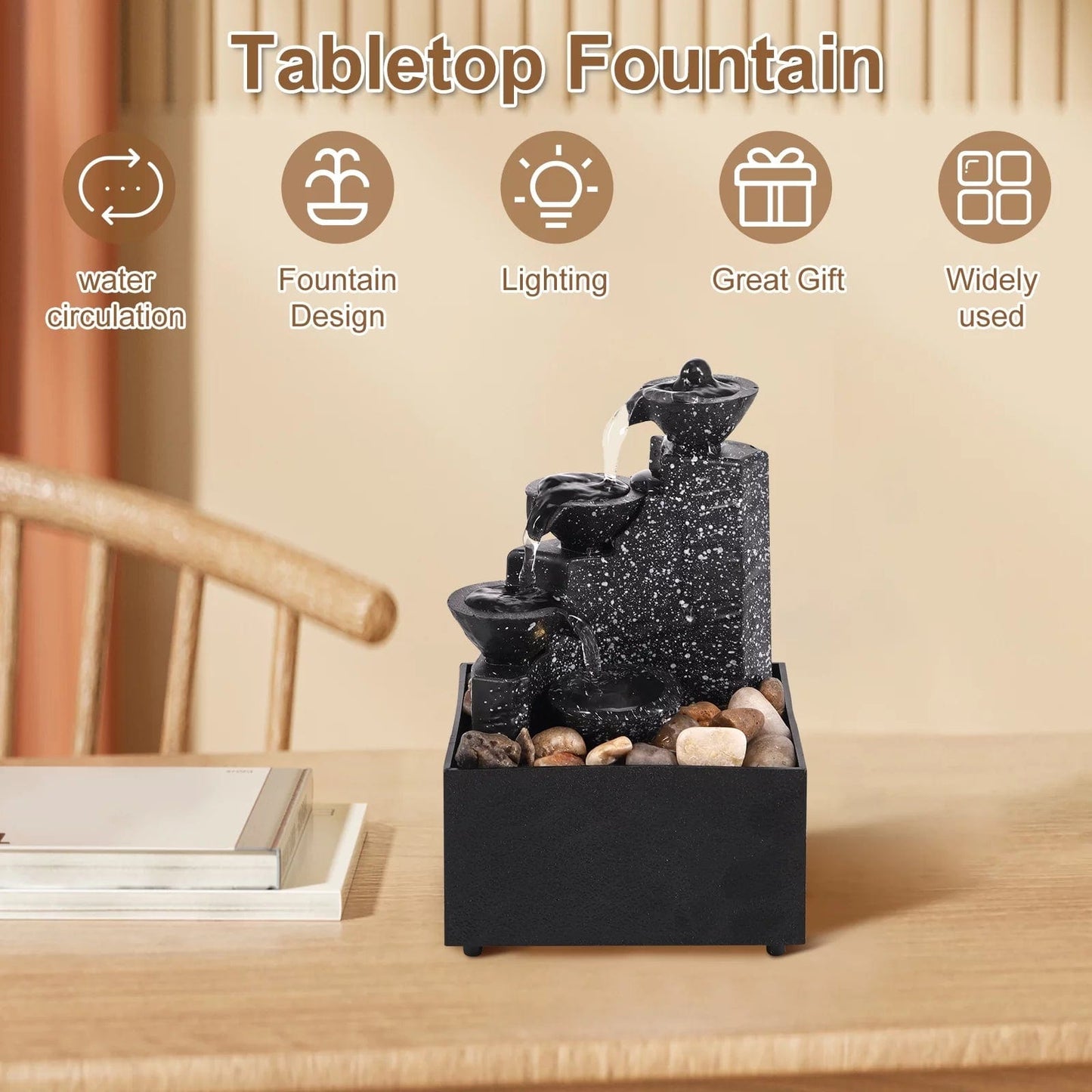 Indoor Tabletop 4-Tier Waterfall Fountain 4.33X3.54X6.69Inch