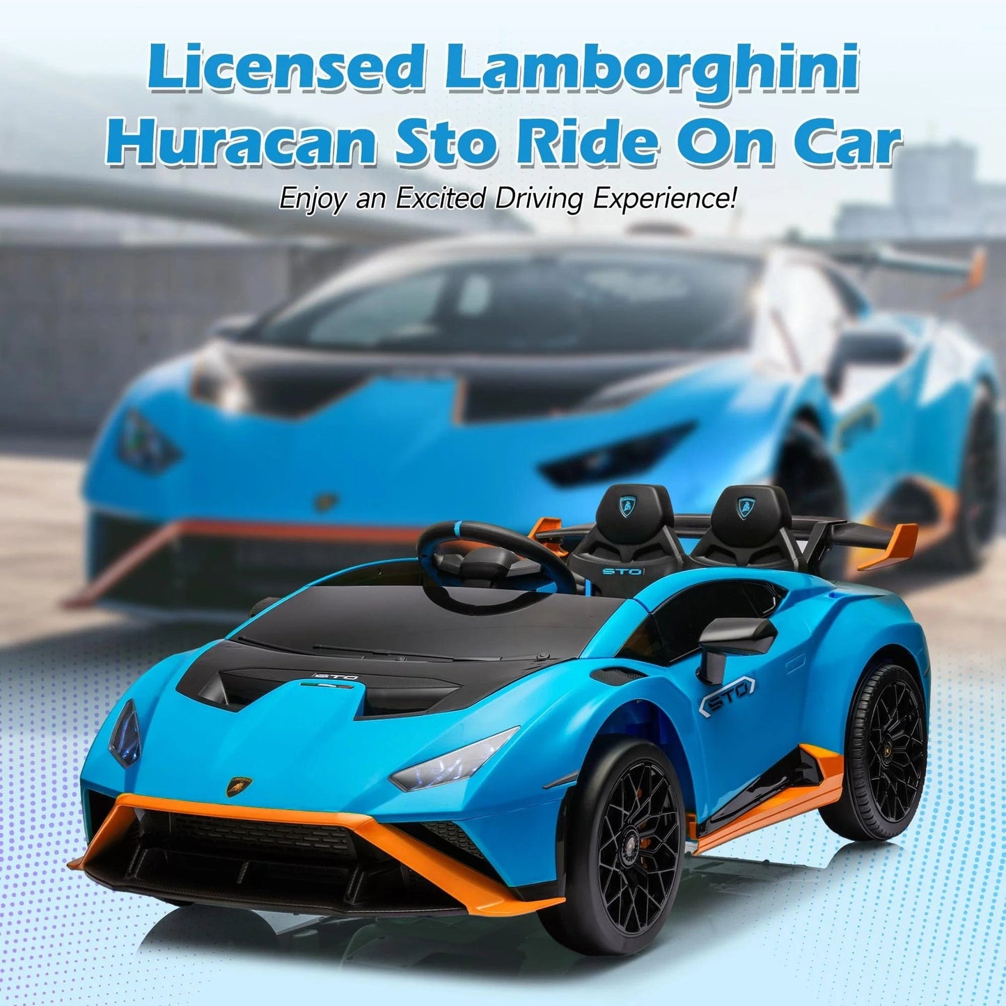 Lamborghini Ride on Sports Car, 24 Volt Ride on Toy with Remote Control, Battery Powered Kid Car Kids Electric Vehicles, 4 Wheeler with Bluetooth, Music Player, LED Light, 360° Spins, Blue Blue