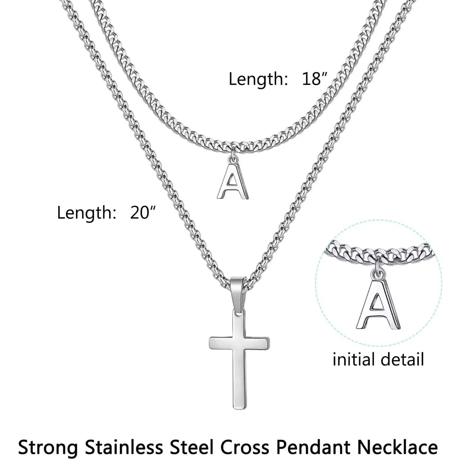 Layered Cross Necklace for Men Stainless Steel Chain Cross K name Initial Pendant Necklace Cuban Link Chain Necklaces for Men Women Fathers Day Gifts K