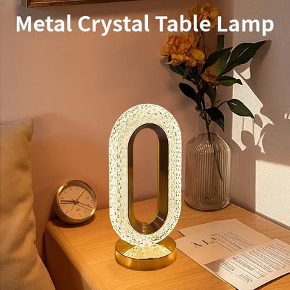 Modern Luxury Oval USB Rechargeable Crystal Table Lamp Living Room Bedroom Bedside Creative Decoration Atmosphere Night Light White