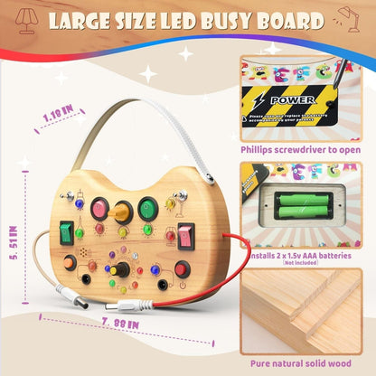 Montessori Toddler Busy Board Wooden LED Light Switch Busy Board Toys